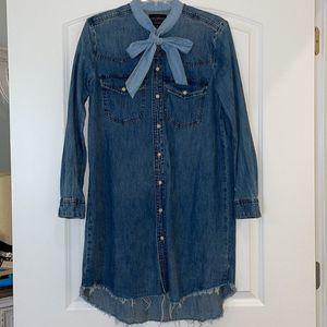 Lucky Brand Denim Western Snap Neck Tie Rae Hem Dress Size Small